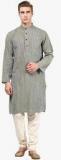 Abhiyuthan Grey Striped Kurta men