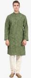 Abhiyuthan Olive Checked Kurta Men