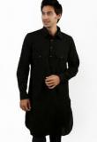 Abhiyuthan Solid Black Kurta Men