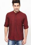 Abhiyuthan Solid Maroon Regular Fit Kurta Men