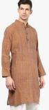 Abhiyuthan Striped Brown Kurta Men