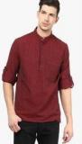 Abhiyuthan Striped Maroon Kurta Men