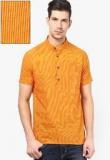 Abhiyuthan Striped Orange Kurta Men