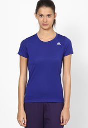 Adidas Polyester Blue Slim Fit T Shirt Women