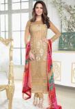 Admyrin Beige Embroidered Dress Material Women