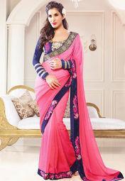 Admyrin Pink Embroidered Saree women