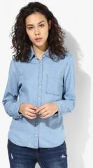 Aeropostale Blue Solid Shirt women