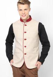 Afluence Solid Cream Waistcoat Men