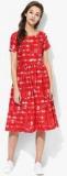 Ahalyaa Red Printed Skater Dress Women