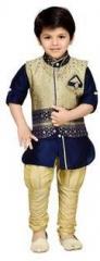 Aj Dezines Blue Kurta, Waistcoat and Breeches Set boys