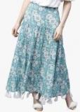 Aks Aqua Blue Printed Flared Skirt women