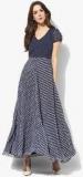 Aks Blue coloured Printed Maxi Dress women