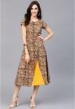 Aks Brown Coloured Printed Shift Dress Women