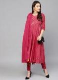 Aks Fuchsia & Golden Printed Kurta with Trousers & Dupatta women