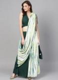 Aks Green & White Shibori Dyed Palazzo Saree Women