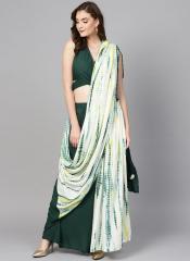 Aks Green & White Shibori Dyed Palazzo Saree women