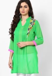 Aks Green Embroidered Tunic women