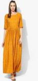 Aks Mustard Yellow Printed Maxi Dress Women