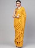 AKS Mustard Yellow Solid Lehenga Saree