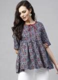 AKS Navy Blue & Burgundy Printed Tunic