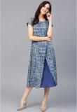 Aks Navy Blue Coloured Printed Shift Dress Women