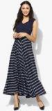 Aks Navy Blue Printed Maxi Dress Women