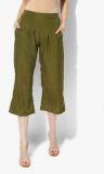 Aks Olive Solid Capris Women