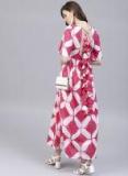 Aks Pink & White Printed Maxi Dress women