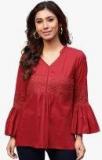 Aks Red Self Pattern Blouse Women