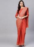 Aks Rust Orange & Golden Printed Saree With Blouse Women