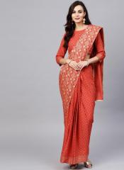 Aks Rust Orange & Golden Printed Saree with Blouse women