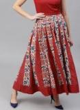 Aks Rust Printed Flared Skirt Women