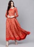 Aks Rust Red & Golden Printed Maxi Dress women