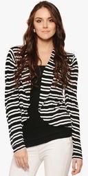 Albely Black Striped Shrug Women