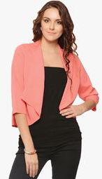 Albely Peach Solid Shrug Women