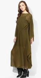 Alia Bhatt For Jabong Army Olive Green Kimono Sleeve Maxi Dress Women