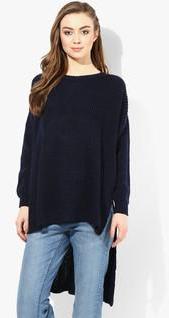 Alia Bhatt For Jabong High Low Hem Navy Wool Blend Sweater Diwali Special women