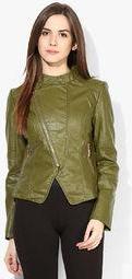 Alia Bhatt For Jabong Olive Green Faux Leather Quilted Jacket With Rose Gold Zipper Diwali Special Women