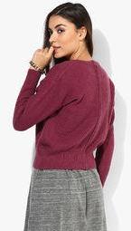 Alia Bhatt For Jabong Popcorn Wine Sweater With Zipper Women