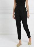 All About You Black Solid Cropped Regular Trousers Women