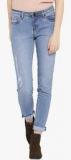 All About You Blue Skinny Fit Mid Rise Low Distressed Jeans women