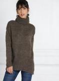 All About You Brown Solid High Neck Sweater Women