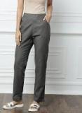 All About You Charcoal Solid Regular Fit Trouser Women