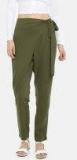 All About You Olive Green Regular Fit Solid Regular Trousers Women