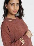 All About You Rust & Beige Solid Pullover Women