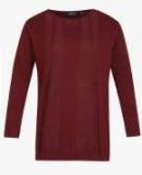 All Maroon Self Design Sweater Women