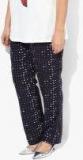 All Navy Blue Printed Regular Fit Coloured Pants Women