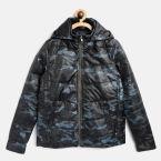 Allen Solly Junior Black & Blue Camouflage Print Hooded Padded Jacket Boys