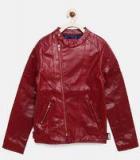 Allen Solly Junior Red Faux Leather Jacket Girls