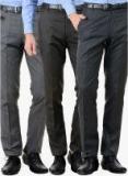 American-elm Pack Of 3 Multicoloured Solid Slim Fit Formal Trousers Men